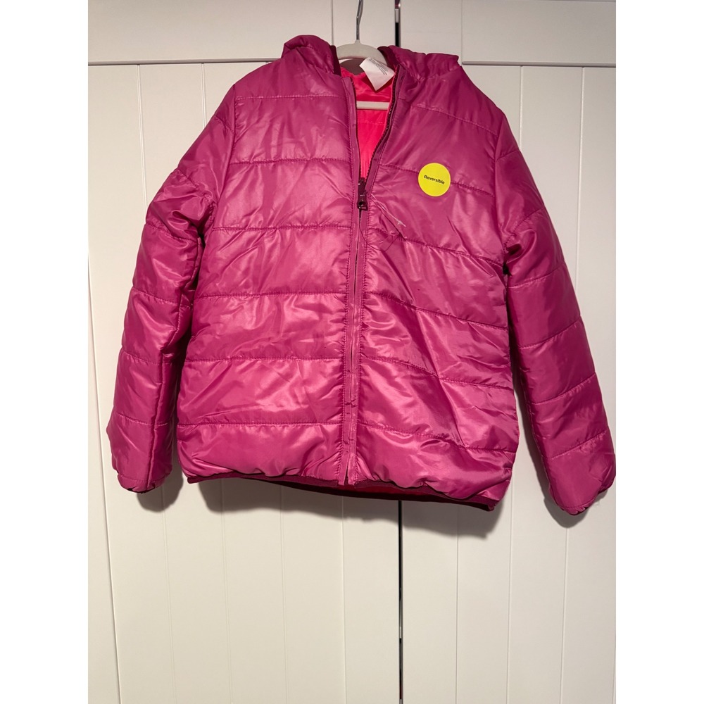 Epic Threads Kids Reversible Puffer Jacket Pink Hooded Zip‎ Up Size M